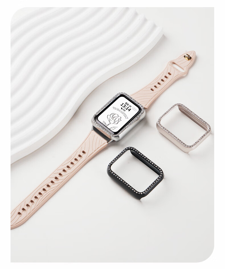 Watchbond Compatible with Xiaomi Band 9 Pro Protective Case, PC Shell, Chanel-Style Semi-Enclosed with Rhinestones, Scratch-Resistant, Wear-Resistant, Exclusively for Women, Hard Shell, Hollow Craftsmanship 2