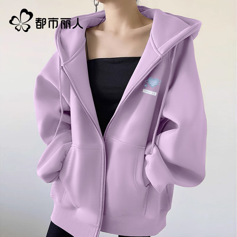 Urban Beauty Fleece-Lined Women's Hoodie 2025 New Winter Loose Plus Size Cardigan Warm Casual Jacket