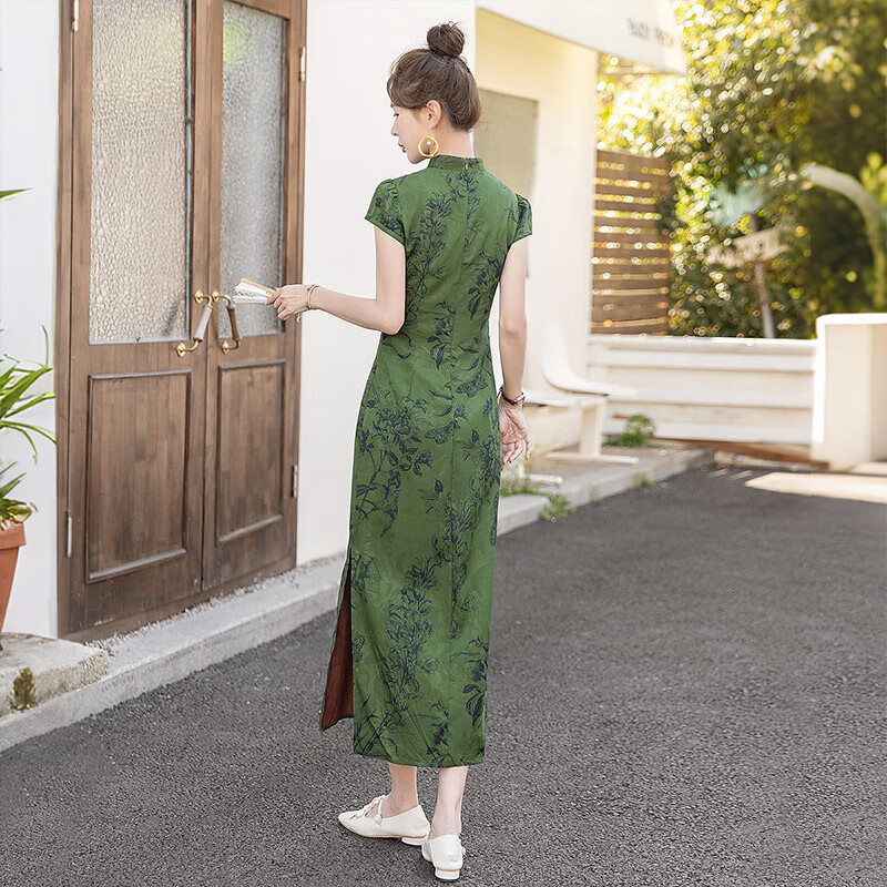 Cypress New Chinese Style Qipao 2026 Summer New Retro Short Sleeve Stand Collar Mid-Length Dress for Women