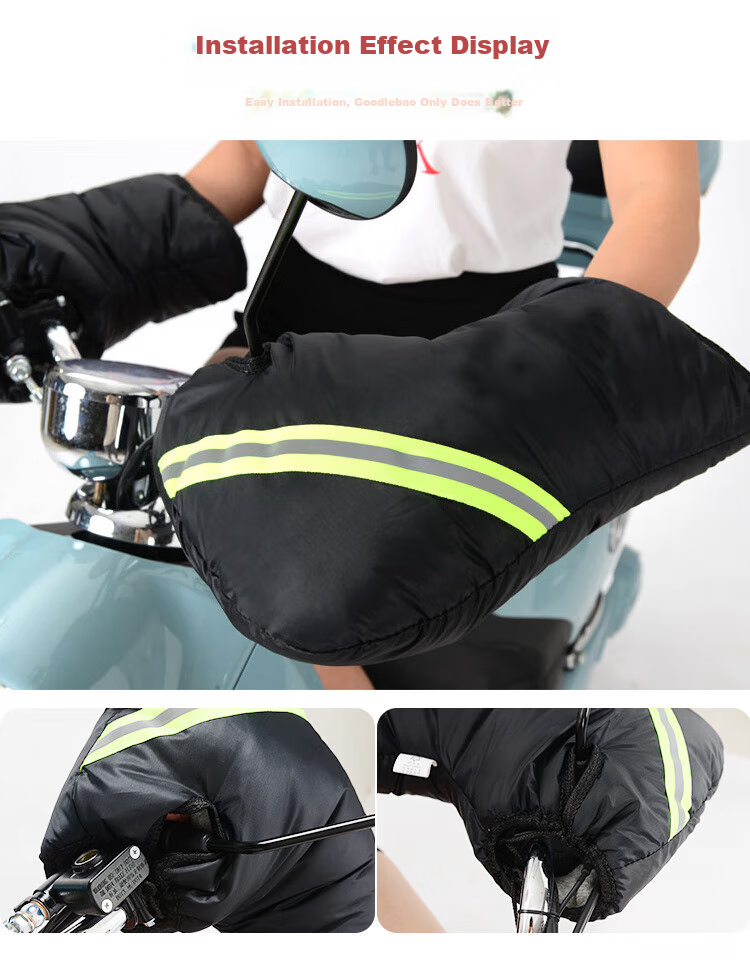 Adandyish Electric Bicycle Rain-Proof Silk Enlarged Thickened Handlebar Cover, Motorcycle Gloves Autumn Winter Windproof Handlebar Cover, Black Handlebar Cover 5