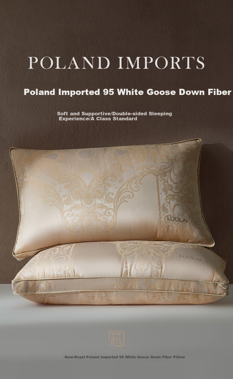 LUOLAI Home Textiles Goose Down Pillow, Imported from Poland, 95% White Goose Down, Antibacterial Hotel Seven-Star Pillow Core - Medium Size 1