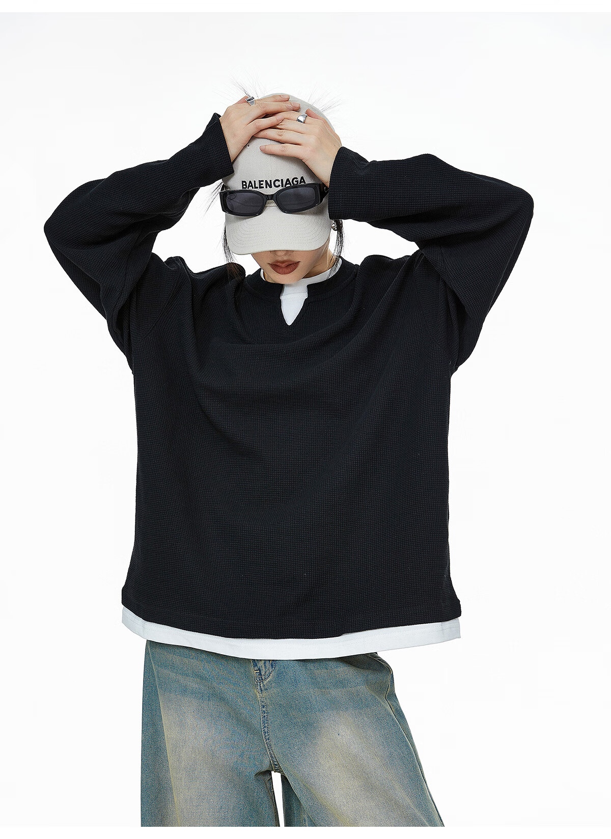 ICH MODE Women's Pullover Sweatshirt American Waffle Long Sleeve T-Shirt Autumn Winter Loose Casual Henley Neck Top Gray L 32