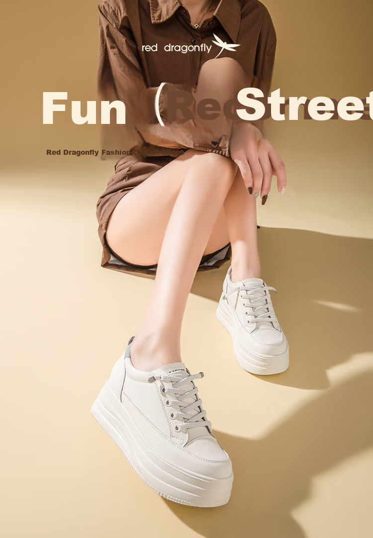 RED DRAGONFLY Women's Shoes, 2026 Autumn White Sneakers, Thick-Soled Heightening Versatile Casual Lightweight WPB15032, Beige/black, Size 40 1
