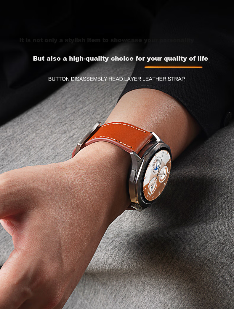 Watchbond Leather Strap Compatible with Huawei Watch GT7 Pro, Upgraded Push-Button Design for GT7/6/5/4, Suitable for Men's Watch5/4/pro Models, Small Calfskin Leather Band 4