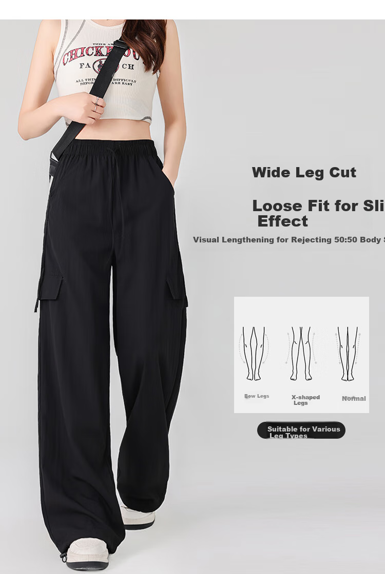 Free Style Women's High Waist Draped Wide Leg Cargo Pants 2026 Summer New Ice Silk Cool Casual Sports Paratrooper Tactical Pants 7