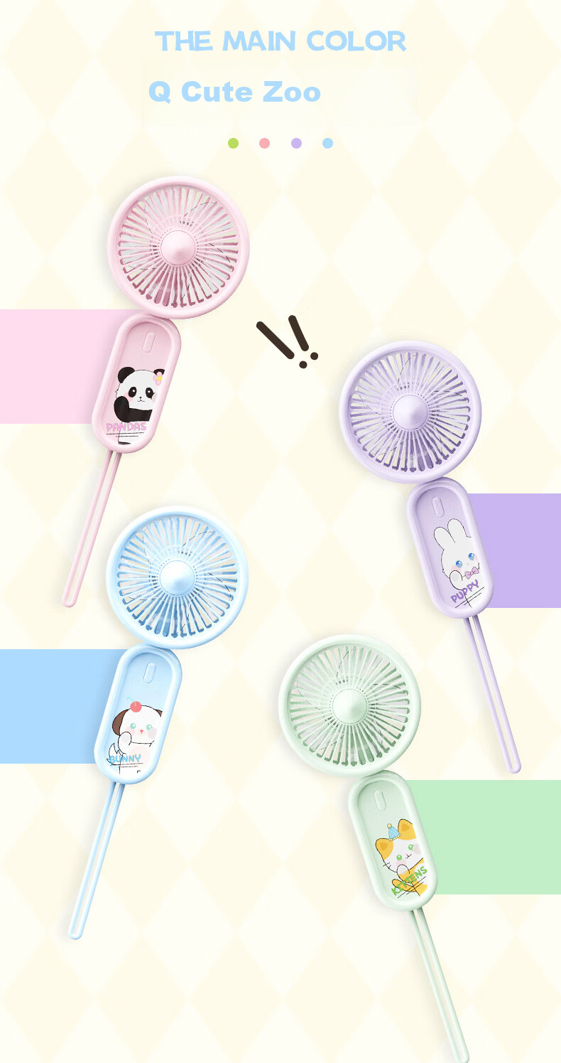 Siyicai Small Handheld Fan with USB Rechargeable Low Noise Three-Speed Base Portable Mini High-Power Baby Fan for Bathroom Office Dormitory Sky Blue 2
