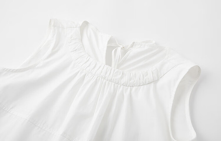 Demana [Yongbai Diao] Summer Lightweight 50s Cotton Poplin Embroidered Patchwork Ruched Tank Pleated Women's Dress 3