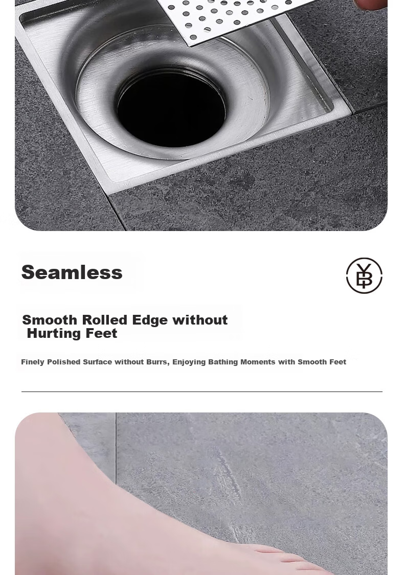 Bingyou Stainless Steel Floor Drain Filter, 2-Pack, Square Shape, Universal for Bathroom Drains, Anti-Clogging Hair Filter 6