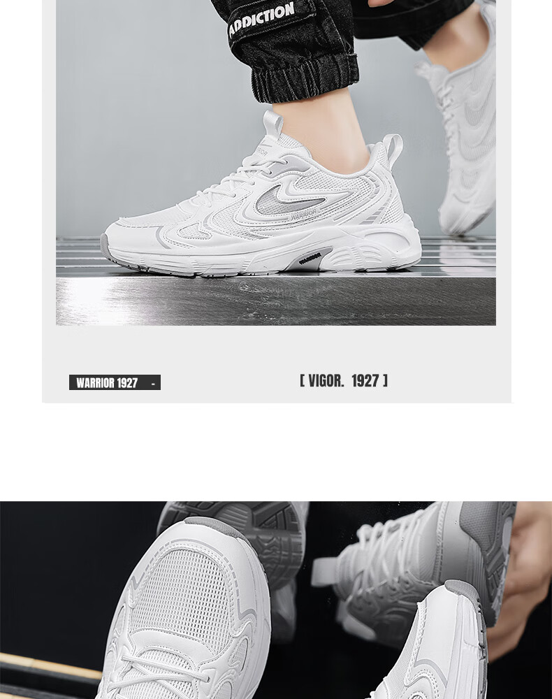 Warrior Men's Spring Casual Sports Shoes 2026 New Men's Mesh Shoes White Gray Size 40 11