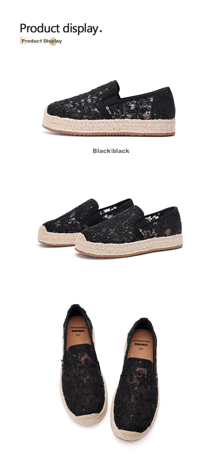 J&M Women's Fisherman Shoes, Summer Thick-Soled Breathable Versatile Fairy-Style Casual Slip-On Flats, Black, Size 35 8