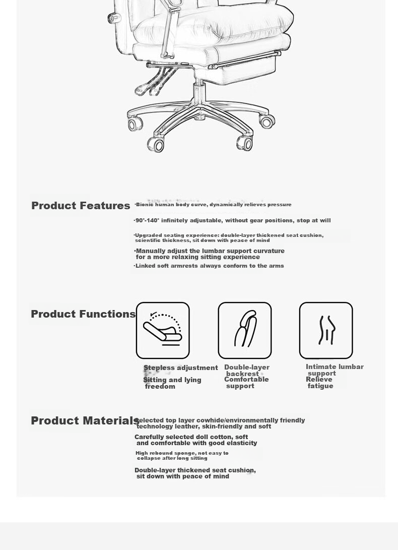 KUKA Executive Chair, Office Nap Chair, Computer Chair, Gaming Recliner, High-Back Chair 4