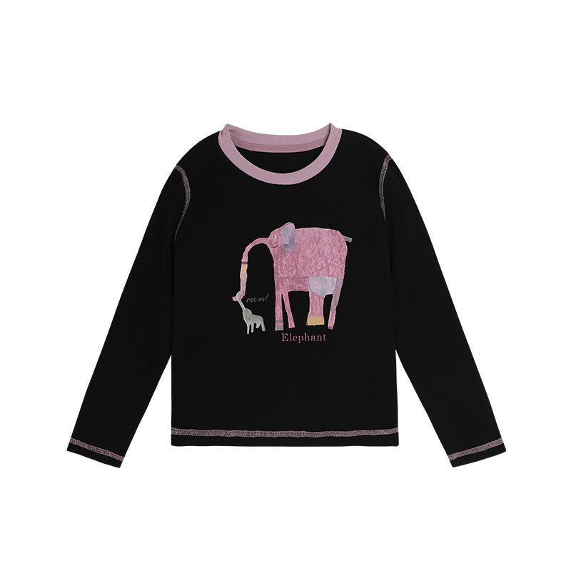 Budinghalu Girls' Versatile Sweet Cute Long-Sleeve T-Shirt, Spring And Autumn New Style, for Older Children, Fashionable Contrasting Color Cartoon Round Neck Base Shirt