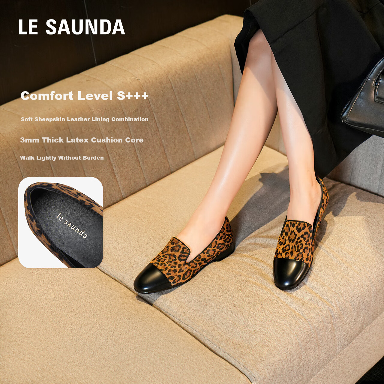Le Saunda [Fantasia] Elegant Retro Round Toe Patchwork Loafers Women's Flats 6M20101, Forest Leopard Coffee LEO, Size 35