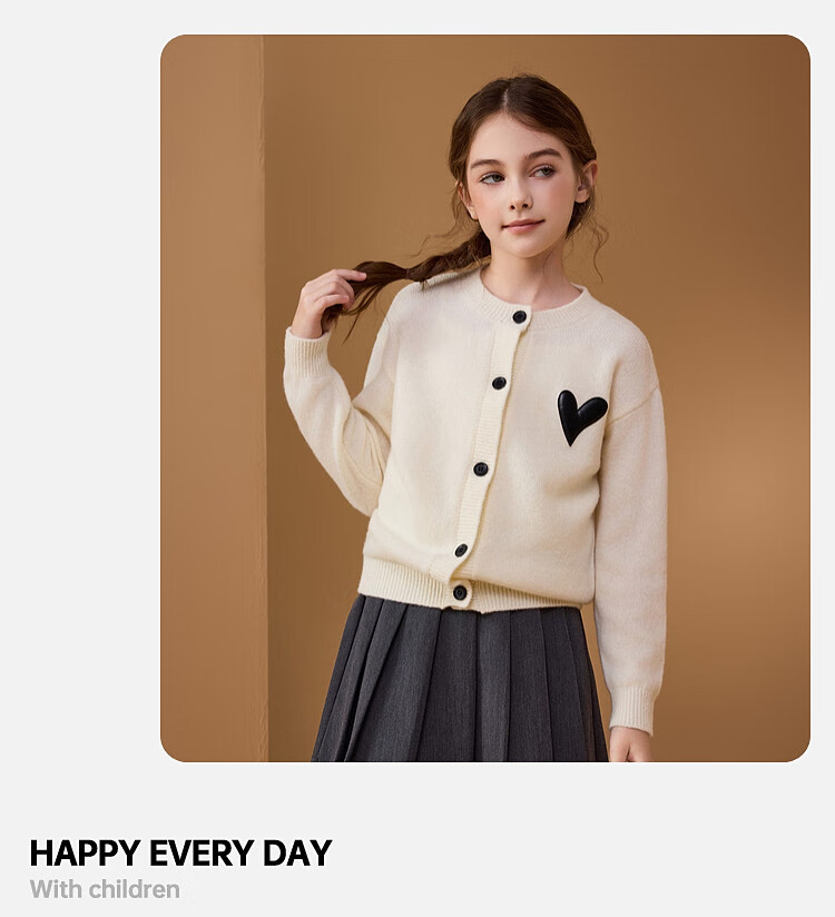 ASK JUNIOR 100% Wool Kids Sweater Winter Thick Warm Girls Knit Cardigan Youth Jacket 15