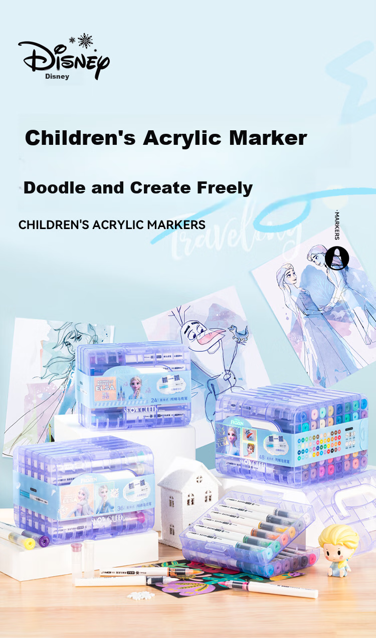 Disney 36-Color Direct Liquid Acrylic Markers, Children's Drawing Pens, Quick-Drying Cartoon Waterproof Paint Pens for Elementary School Students, Mickey Mouse Stationery 2
