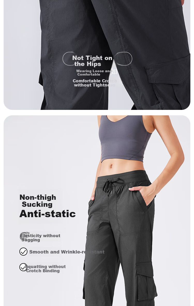 LangSha Loose-Fit Mid-Rise Cargo Pants for Women, Spring/summer 2025, Quick-Dry Lightweight Multi-Pocket Wide-Leg Outdoor Sports Casual Trousers 7