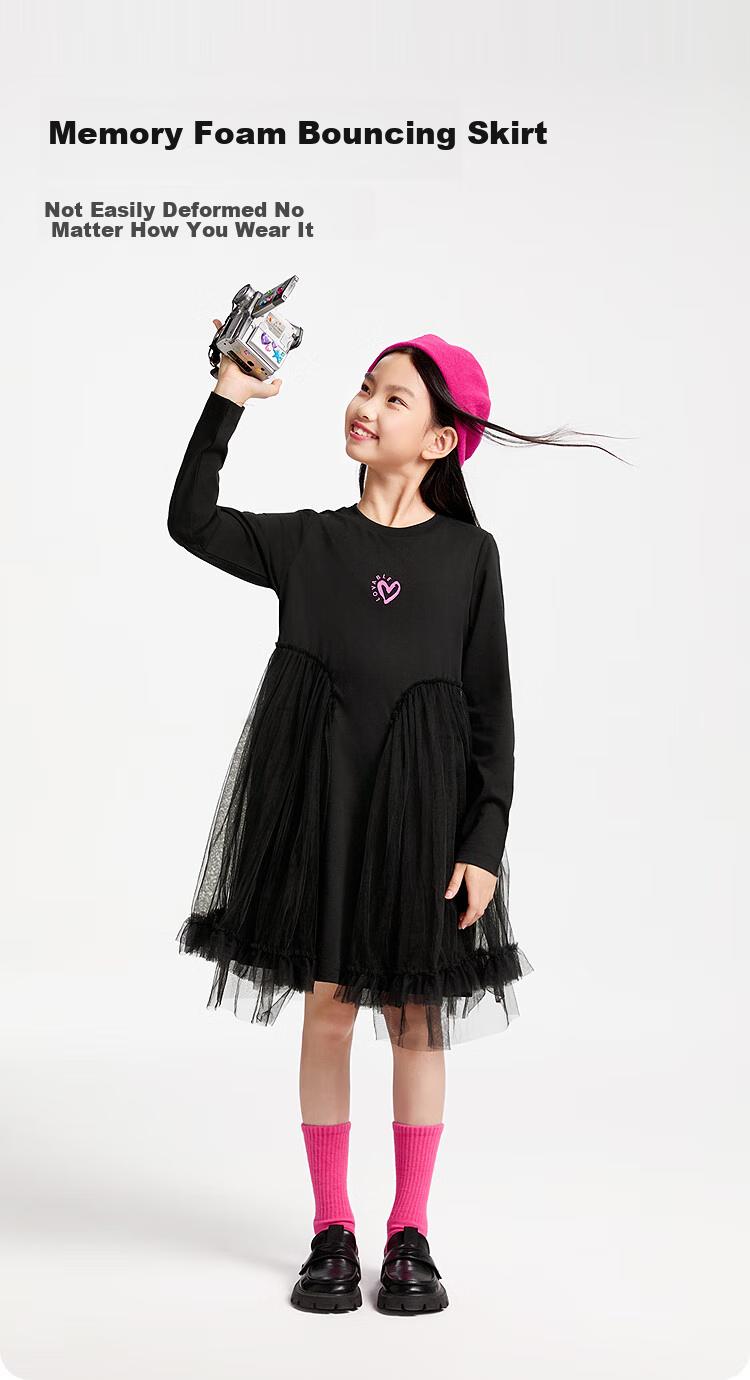 Annil Girls' Long-Sleeve Dress, Spring 2025 New Style, Black, Size 150 1