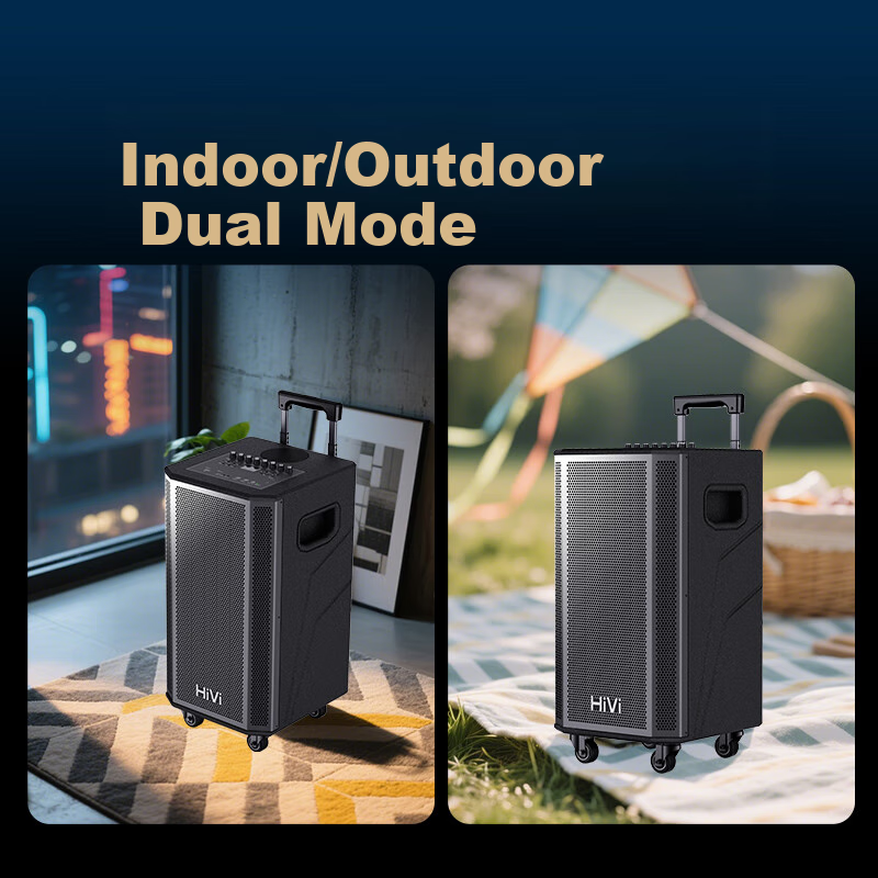 HiVi 12-Inch Stage-Level Outdoor Portable Smart KTV Speaker, Square Dance Speaker, Bluetooth Trolley Speaker, Portable Camping Dual Microphone Bakelite Guitar Instrument Speaker MF12