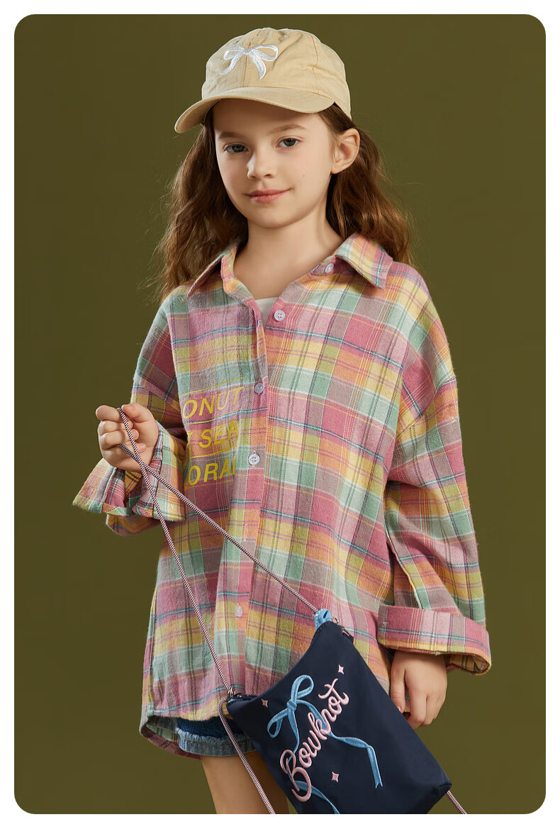 Fulomi Girls' Plaid Long Sleeve Shirt Spring Autumn Korean Style Pink Checkered Jacket Top 110 2