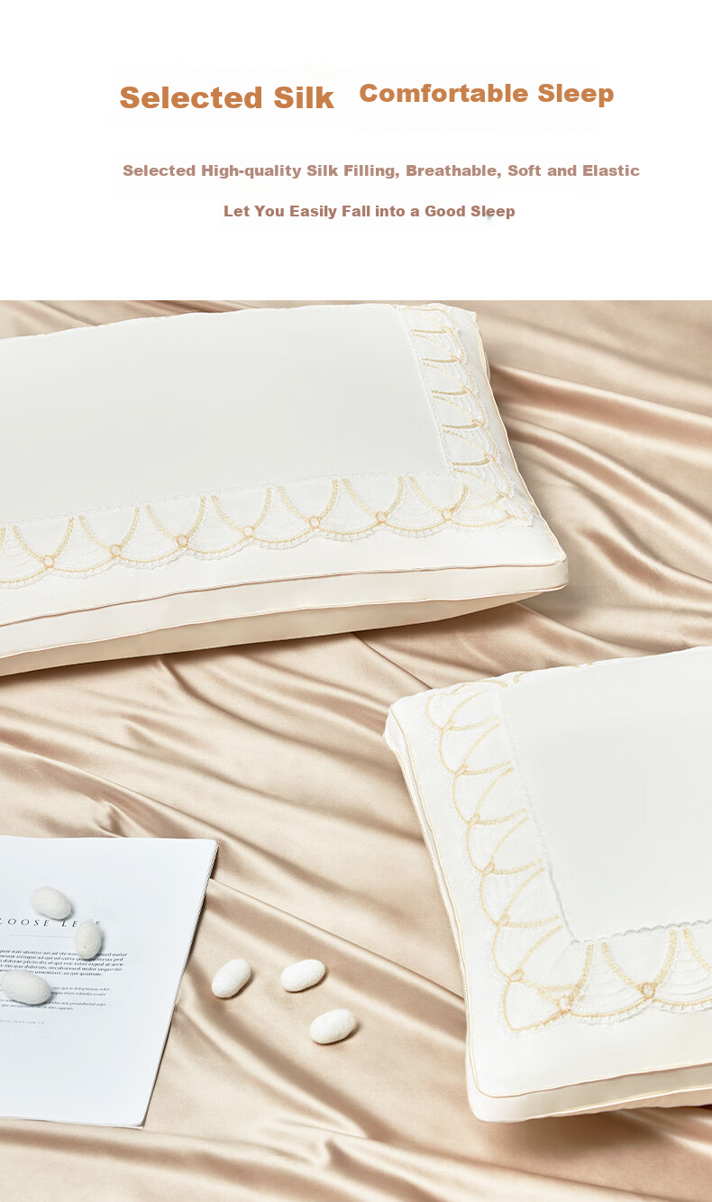 LUOLAI Home Textiles Silk Pillow, 80-Count Pure Cotton Silk Skin-Friendly Pillow Core, Single Pack, Approximately 45*71cm 3