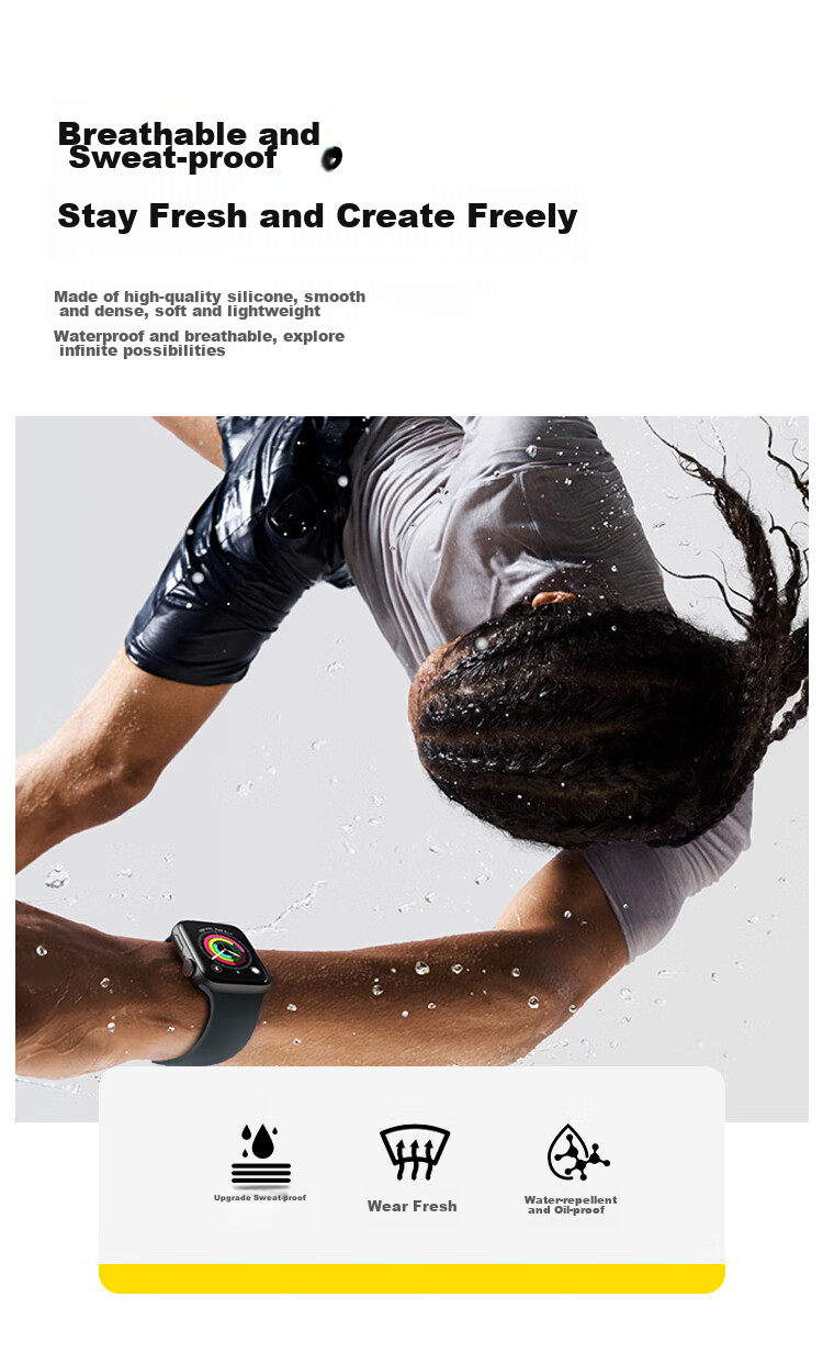MSSM Compatible Silicone Watch Band for Apple Watch Series 11/ultra4/S12/10/9/8/SE3, Sports Band for Men And Women, Black, 38/40/41/42 10