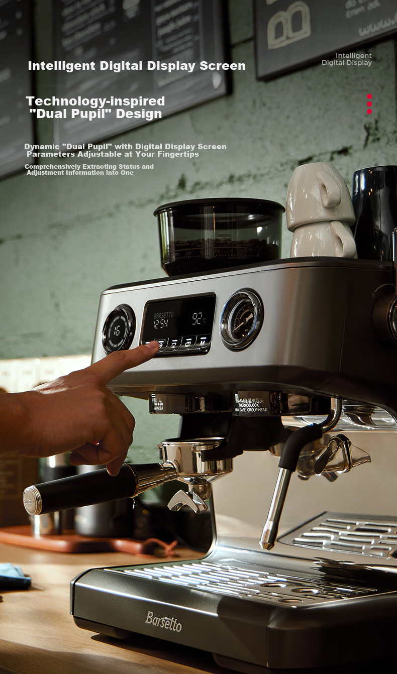 Barsetto [Brand Subsidy 15%] Baisengtu V1 Semi-Commercial Coffee Machine, Small Home Use Fully Automatic Dual Heating Italian Milk Frother Electric Fresh Ground Bean Grinder All-In Machine - Black 15