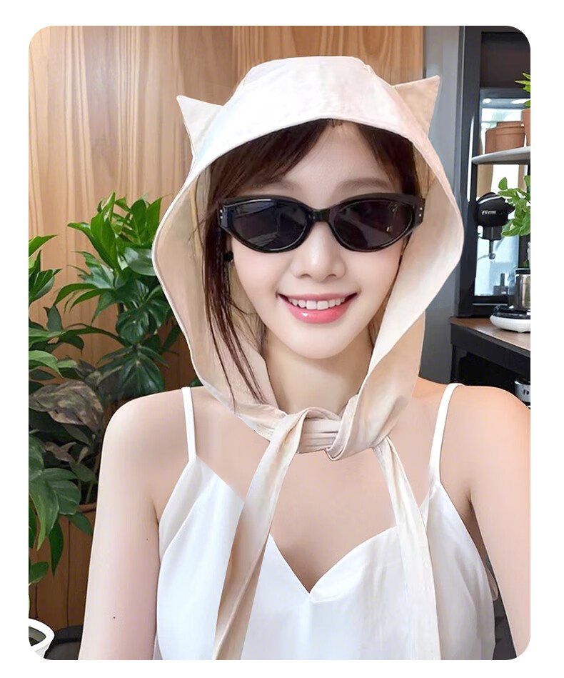 Jian Cai Cute Little Devil Tie Headscarf Hat Women 2025 New Sunshade Breathable Quick-Dry Head Wrap Strap Sun Protection Hat for Women 7