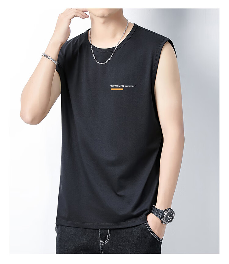 Pierre Cardin Men's Summer Ice Silk Modal Fitness Vest Sleeveless Quick-Dry T-Shirt Black L 9