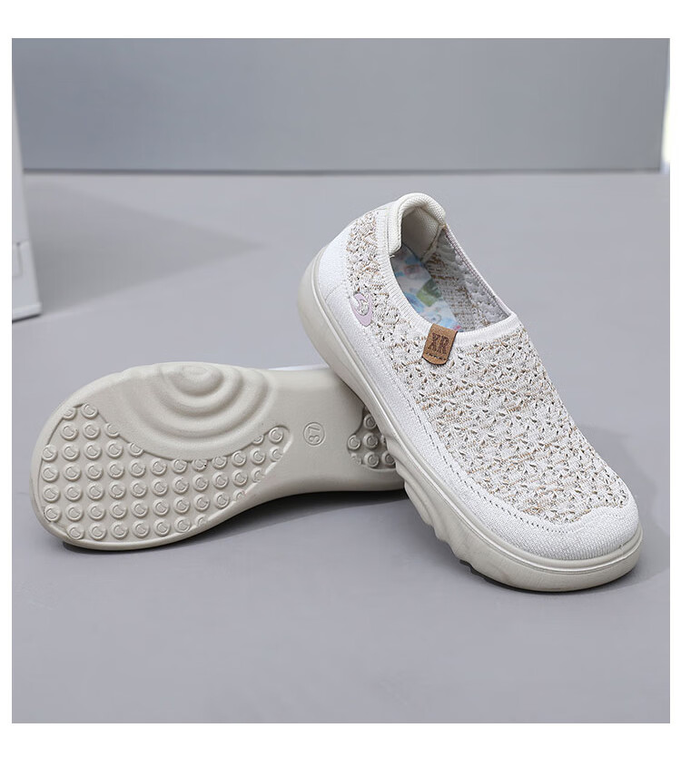 Weizhi Old Beijing Cloth Shoes Women Single Shoes Soft Sole Comfortable Slip-On Mom Shoes Thick Sole Non-Slip Casual Shoes Off-White 39 23
