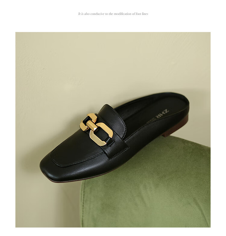 ZHR Zese Women's Square Toe Commuter Slippers One-Step French Mule Half Slippers AH235 Black Size 35 26