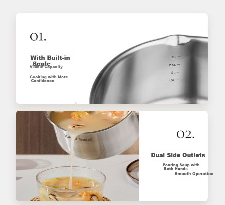 SUPOR Light Enjoyment 316L Stainless Steel Soup Pot 24cm for Noodles, Porridge, Stewing, Compatible with Gas Stove and Induction Cooker ET24YHS01 20