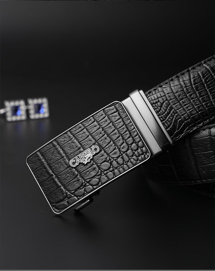 CARTELO Men's Leather Belt, Business Trendy Middle-Aged And Young Waistband, Alligator Pattern Automatic Buckle Casual Trouser Belt, Gift for Boyfriend 1