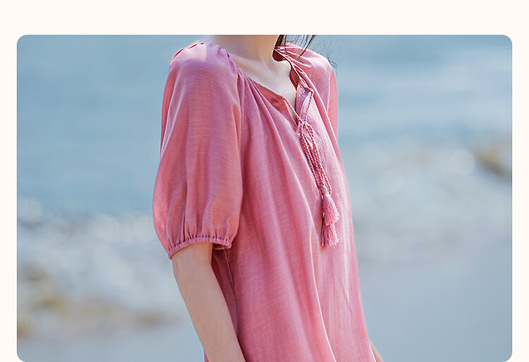 Demana "Light Breeze" Summer Cool Lyocell Embroidered Tassel Tie Split Pleated A-Line Women's Dress 5
