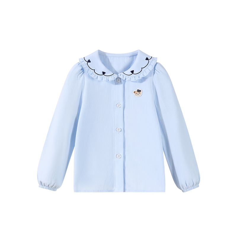 Classic Teddy Girls' Long Sleeve Shirt Children's Cotton Spring Casual Top Light Blue 110