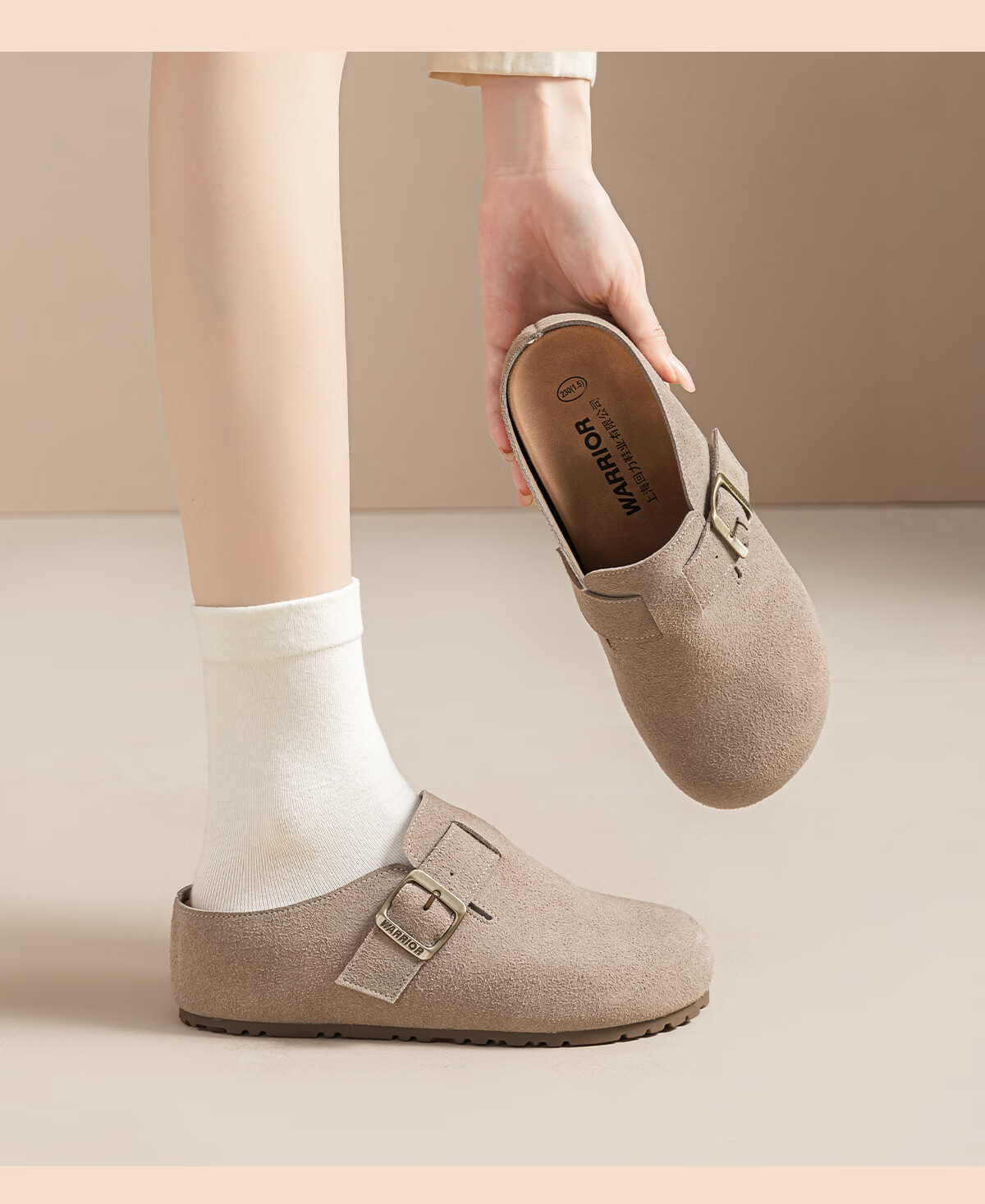 Warrior Thick Sole Boken Half Slippers Women's Outdoor New Style Height Increasing Closed Toe Slip-On Shoes Khaki Size 35 16