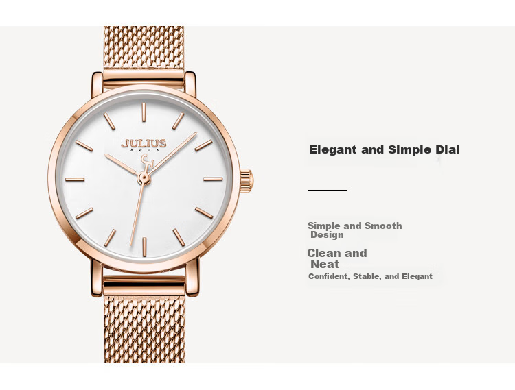 Julius Women's Watch, Fashionable Student Simple Elegant Trendy Waterproof Quartz Ladies Watch, Rose Gold White Face JA-1164LC 11