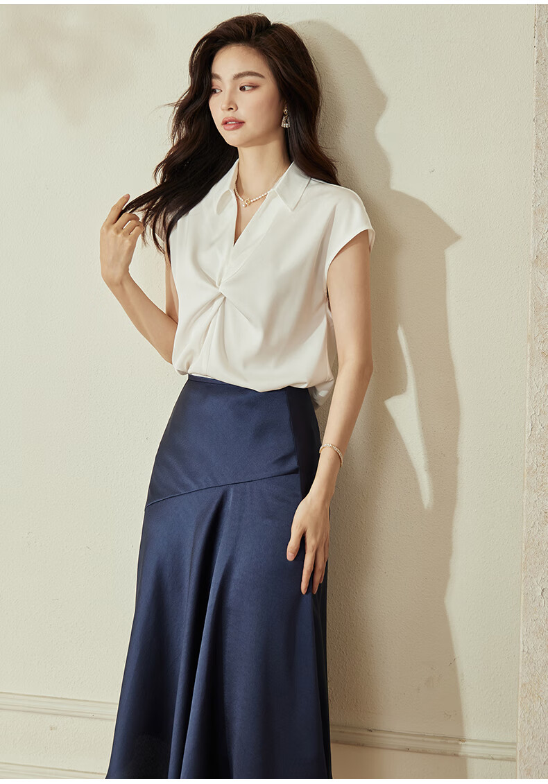 ROEYSHOUSE Women's Intellectual Commuter Short Sleeve Shirt Summer Casual Chic Twist Top 08759 Dark Blue M 4