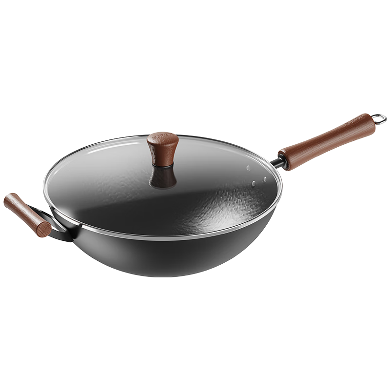 SUPOR Iron Wok, Pure Iron Non-Stick Pan without Coating, Household Stir-Fry Pan, Frying Pan with Hammered Texture, Physical Non-Stick