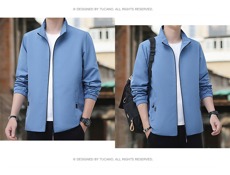 TUCANO Men's Spring Autumn Stand Collar Comfortable Business Casual Jacket Versatile Sports Solid Color Top Black L 11