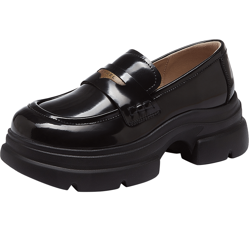CAMEL Women's Retro Artistic Platform Loafers L25A504075 Black Size 39