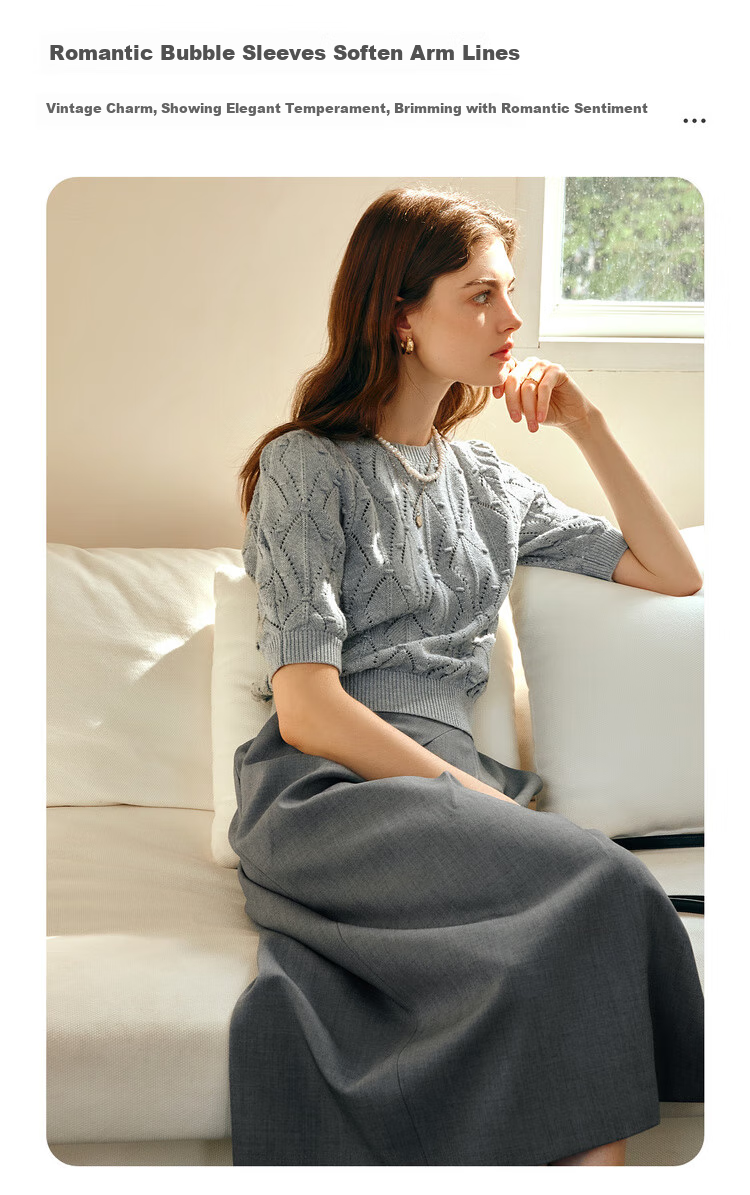 Olrain Eurier Summer Commuter Knit Pullover Top with Hollow Design Gray (New Batch) S 5