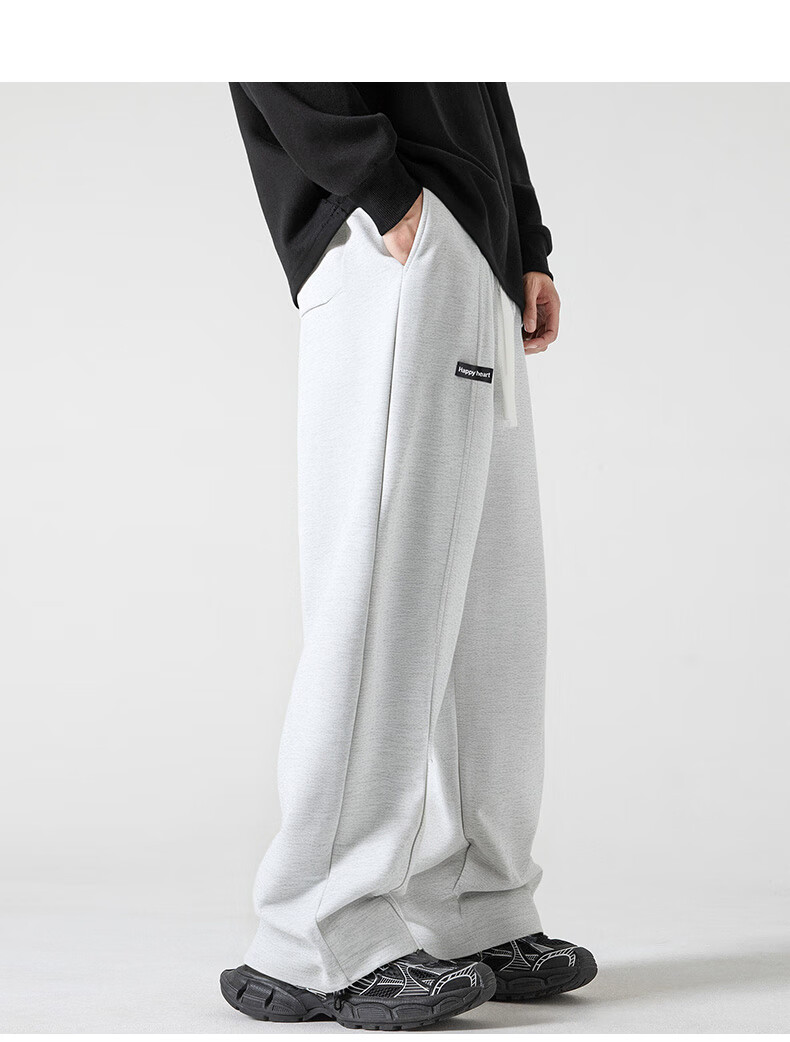 Chaersitaoxin Men's Casual Pants, Autumn Season, Letter Embroidery, Drawstring, Loose Straight-Leg, Wide-Leg Trousers, Active Black, M 3