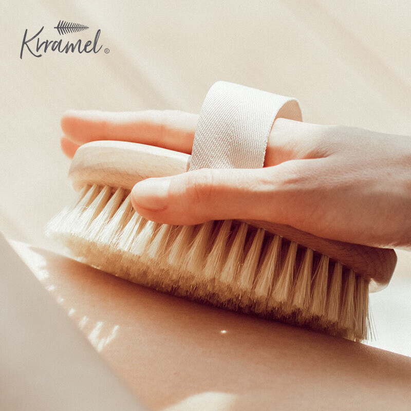 KRRAMEL Pure Pig Bristle Brush, Dry Body Brush, Back Scrubber, Bath Tool, Bath Scrubber, Women's Massage Pig Bristle Brush, Skin Beauty Brush
