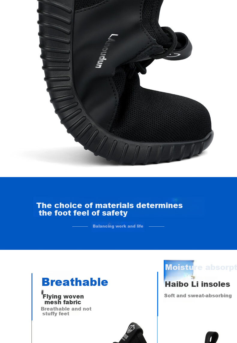 Lanoudun Safety Shoes for Men, Summer Breathable Ultra-Light Steel Toe Anti-Puncture Soft Sole Construction Site Work Boots D9159N Size 36 5