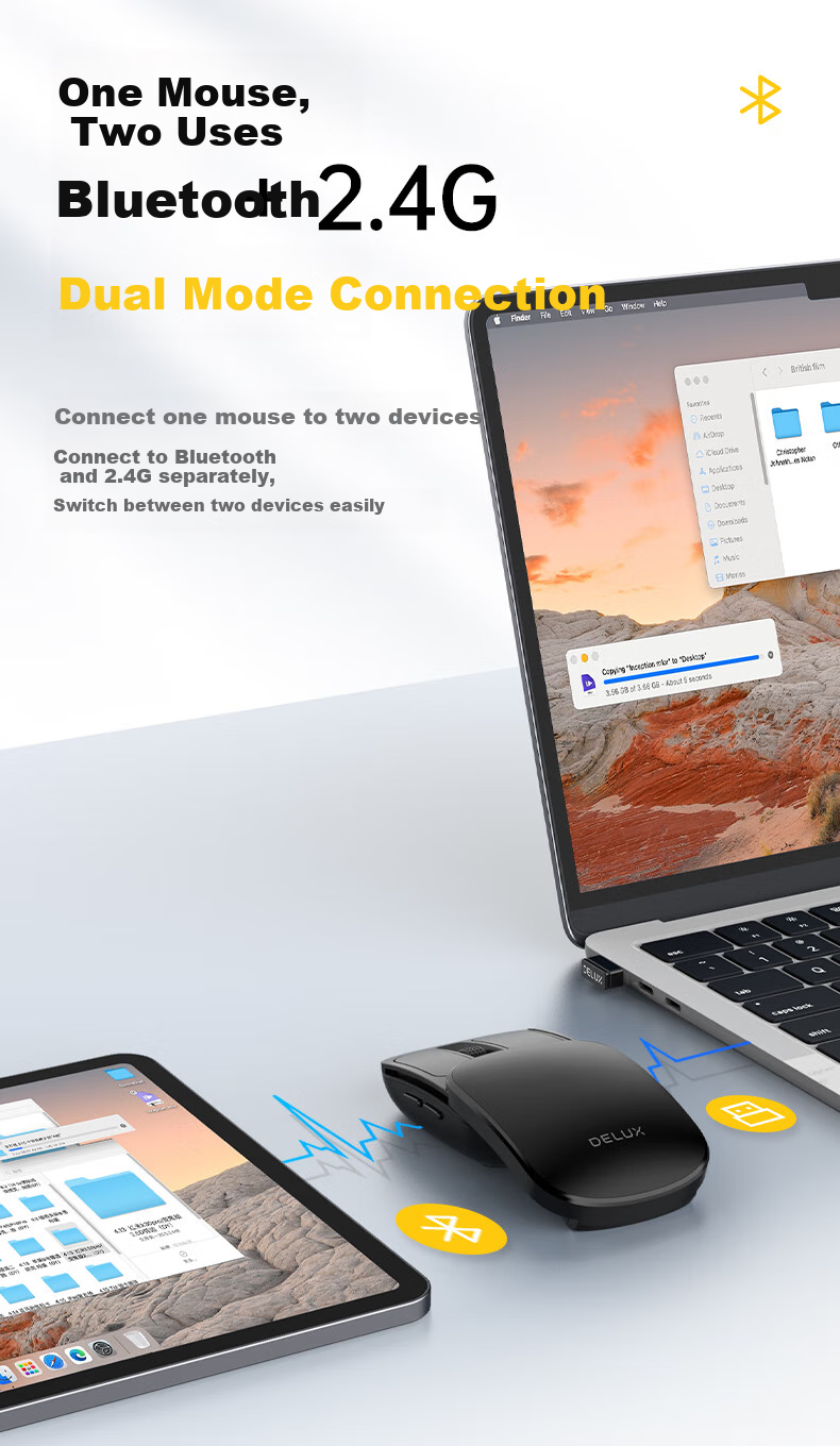 Delux MF20 Magic Wireless 2.4G Bluetooth Dual-Mode Foldable Mouse Ultra-Light Portable Mini Mouse Compatible with Huawei Phones, Tablets, iPad, and Computers 9