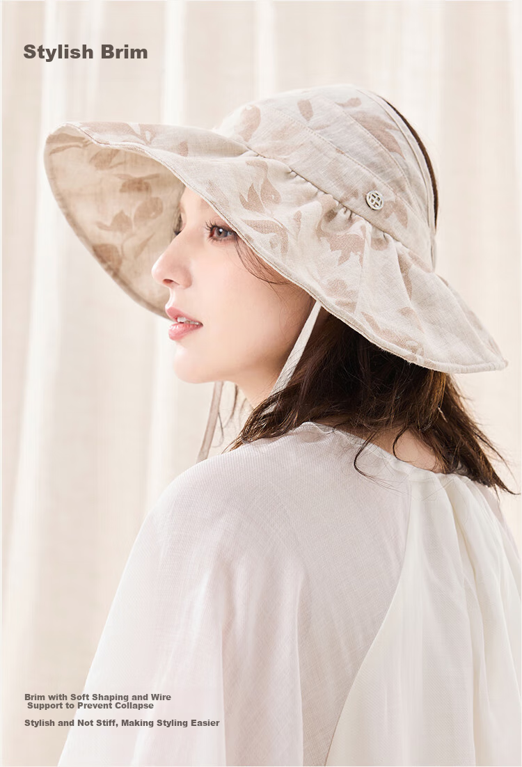 JIUMU Linen Sun Protection Hat for Women, Sun Visor, Sunhat, Open Top Hat, Cool Cap, Summer Outdoor Face-Covering UV Protection Hat for Wome 8
