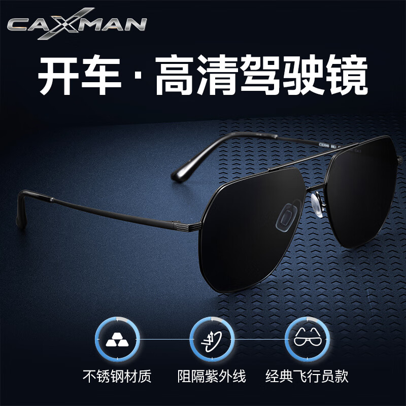 CAXMAN Men's Polygonal Sunglasses HD Nylon Outdoor Anti-Glare Driving Fishing Glasses BK1