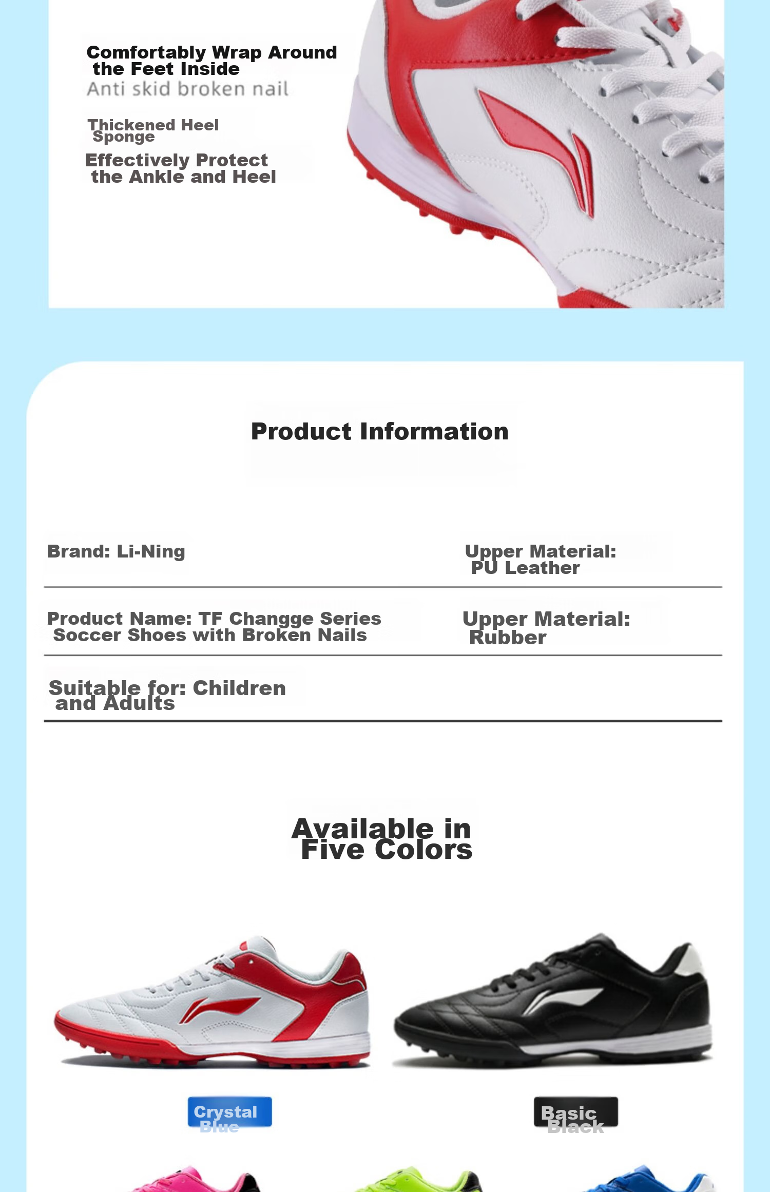 Li-Ning Soccer Shoes, TF Turf Cleats, for Men, Women, Adults, Children, Teenagers, Professional Training Shoes, Middle School Entrance Exam, Summer Breathable Cleats 16