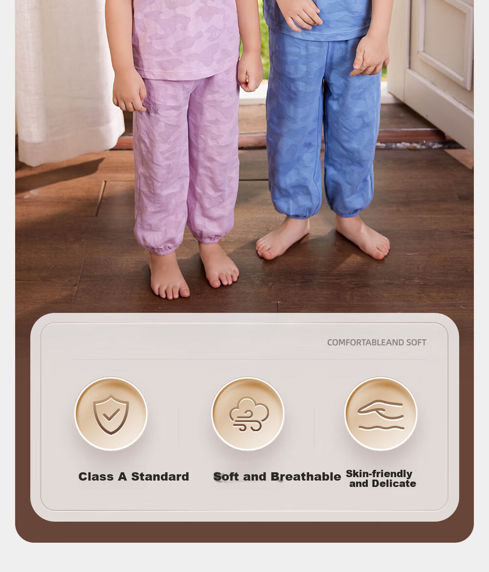 YEEHOO Children's Loungewear, Summer Breathable, Boys And Girls Mosquito-Proof Home Wear Set, Pajamas And Sleep Pants 2