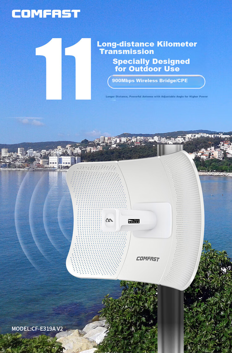 COMFAST Outdoor 11km Long-Range Transmission Bridge, 900Mbps 5.8G Anti-Interference CPE, Elevator Monitoring Transmission, Wireless WiFi Bridge, Outdoor AP Waterproof And Dustproof CF-E319A 1